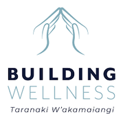 Logo for Building Wellness Taranaki Wákamaiangi with stylized hands holding a heart. Corporate Cleaning Solutions Sponsor