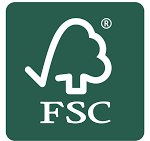 FSC certification logo featuring a white tree icon and the letters 'FSC' on a dark green square background.