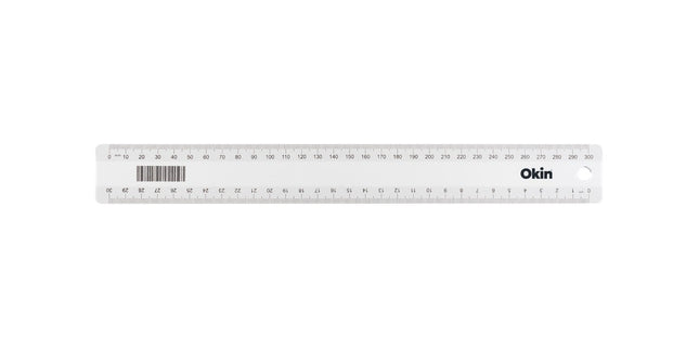 Okin Ruler Metric Clear Plastic 30cm
