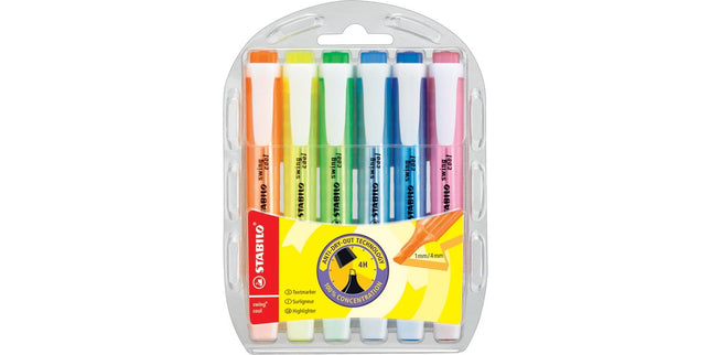 Stabilo Swing Highlighter Chisel Tip 1-4.0mm Assorted Colours Set 6