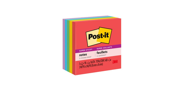 Post-it Super Sticky Self Adhesive Notes 654-5SSAN 76 x 76mm Primaries Pack 5