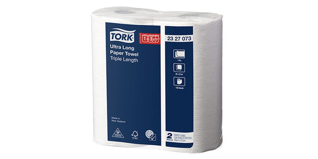 Tork Paper Towel Ultra Long Triple Length 2 Ply 2327073 156 Sheets White Pack 2