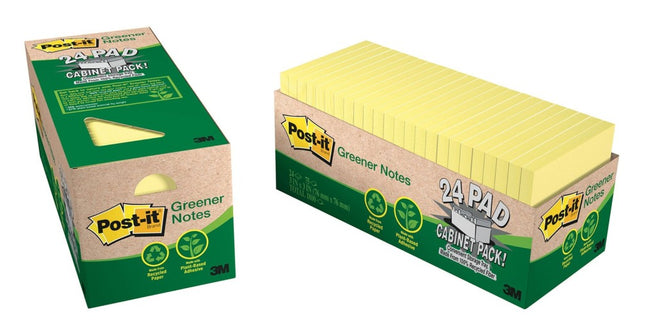 Post-it Self Adhesive Notes 654R-24CP-CY Greener Cabinet Pack 76 x 76mm Yellow Pack 24
