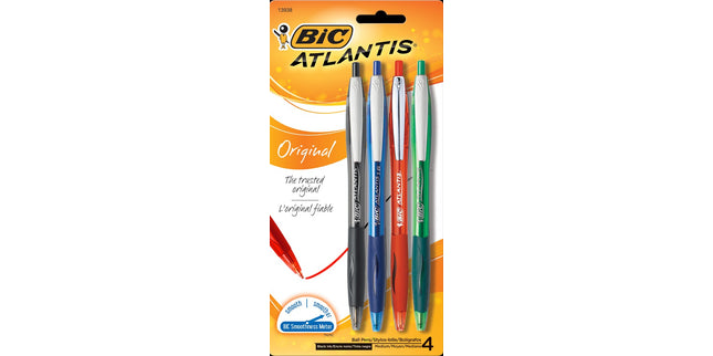 Bic Atlantis Ballpoint Pen Retractable Medium 1.00mm Assorted Colours Pack 4
