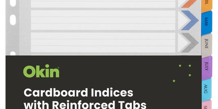 Okin Indices Cardboard Reinforced Tabs Jan-Dec A4 Coloured
