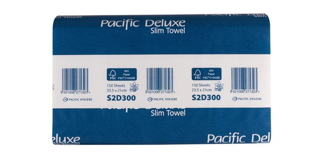 Pacific Deluxe Slim Premium Hand Towel 2 Ply 150 Sheets Per Pack White Carton 12