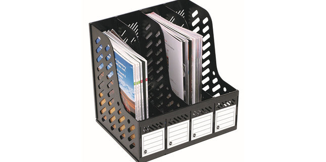 Marbig Magazine File 4 Section Rack 257 x 315 x 320mm Black