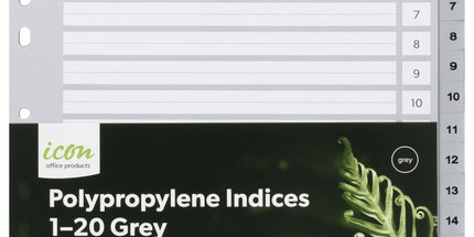 Icon Indices Polypropylene Tabs 1-20 A4 Grey