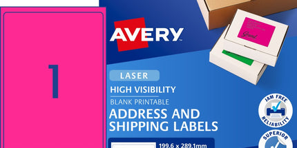 Avery Shipping Labels Laser High Vis 35998 / L7167FP 199.6 x 289.1mm 1 Per Sheet Fluoro Pink Pack 25