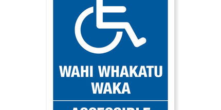 Te Reo Safety Sign Wahi Whakatu Waka - Accessible Parking Pvc 300mm X 450