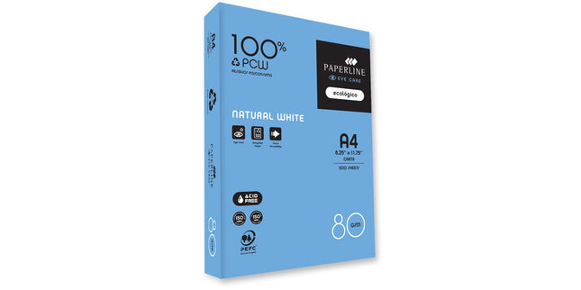 Paperline A4 100% Recycled Copy Paper 80gsm White Ream 500 Box 5