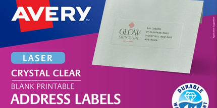 Avery Address Labels Laser Printer 959022 / L7551 38.1 x 21.2mm 65 Per Sheet Crystal Clear Pack 1625