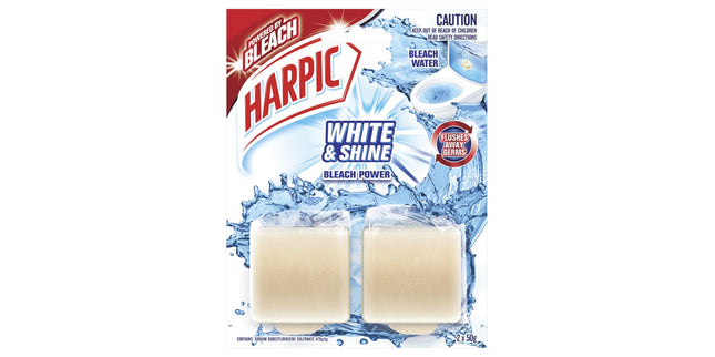 Harpic White & Shine Toilet Cleaner Cistern Block Bleach Power Pack 2