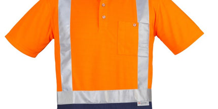 Syzmik ZH233 Hi Vis Spliced S/S Polo Shoulder Taped Orange/Navy