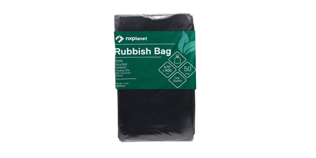 NXPlanet Rubbish Bag LDPE 60L 670 x 900mm 27mu Black Pack 50