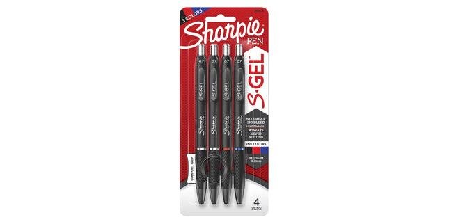 Sharpie S-Gel Gel Ink Pen Retractable Fine 0.7mm Assorted Colours Pack 4