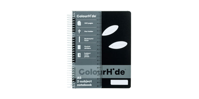 Colourhide Spiral Notebook 2 Subject A5 300 Pages Black
