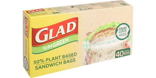Glad To Be Green Storage Bags Plant Based Resealable 180 x 170mm Pack 40