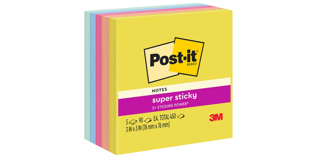 Post-it Super Sticky Self Adhesive Notes 654-5SSJOY 76 x 76mm Summer Joy Pack 5