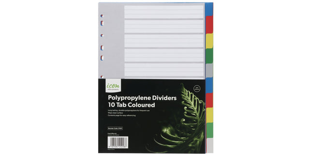 Icon Dividers Polypropylene 10 Tab A4 Coloured