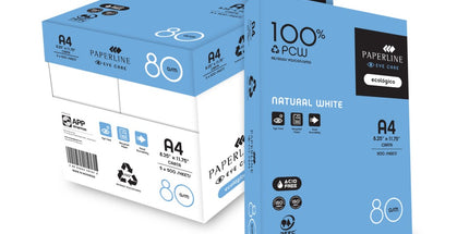 Paperline A4 100% Recycled Copy Paper 80gsm White Ream 500 Box 5