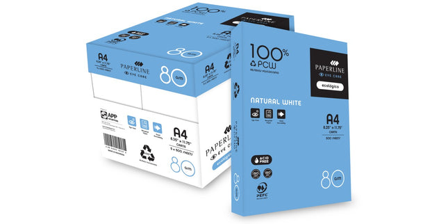 Paperline A4 100% Recycled Copy Paper 80gsm White Ream 500 Box 5