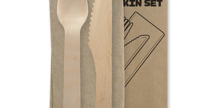 BioPak Wooden Cutlery Set Knife Fork with Napkin FSC 160mm Box 100