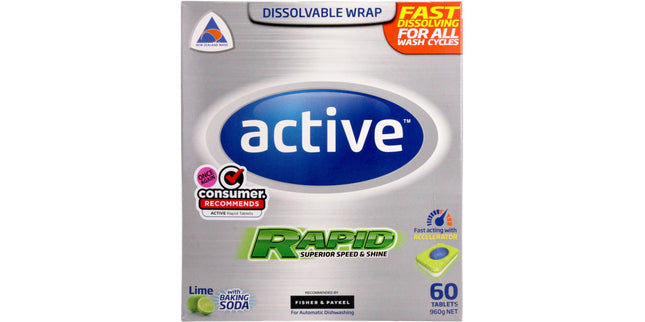 Active Rapid Dishwasher Tablets Lime With Baking Soda Pack 60