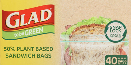 Glad To Be Green Storage Bags Plant Based Resealable 180 x 170mm Pack 40