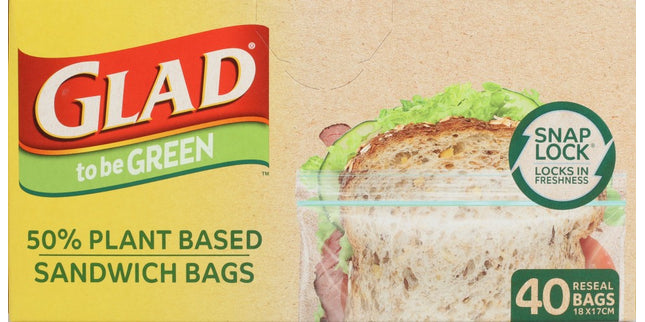 Glad To Be Green Storage Bags Plant Based Resealable 180 x 170mm Pack 40