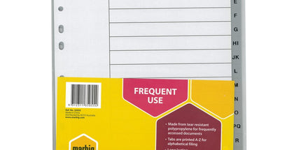 Marbig Indices Polypropylene Alpha A-Z 20 Tab Foolscap Grey