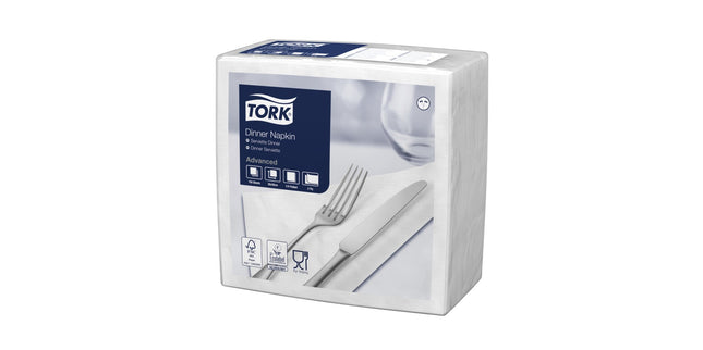 Tork Advanced Napkins 2 Ply Dinner 4 Fold 390 x 390mm White Pack 150
