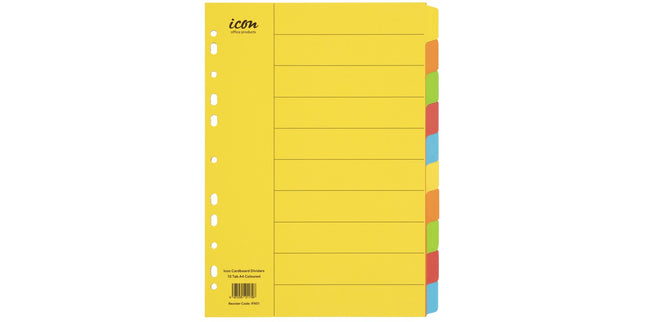 Icon Dividers Cardboard 10 Tab A4 Coloured