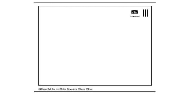 NZM Prepaid Envelope Self Seal C4 229mm x 324mm White Pack 100