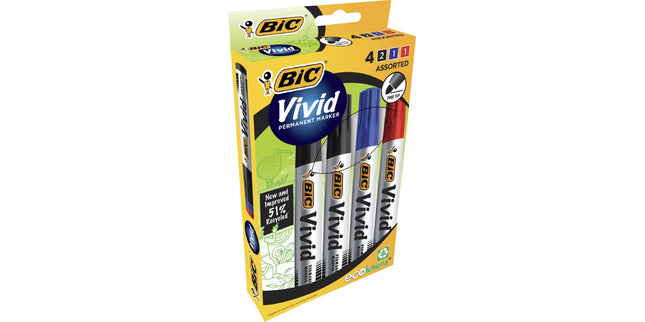 BIC Eco Vivid Permanent Marker Bullet Tip Assorted Colours Box 4