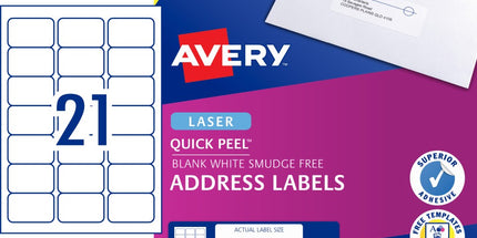 Avery Address Labels Sure Feed Laser Printer 952000 / L7160 63.5 x 38.1mm 21 Per Sheet Pack 420