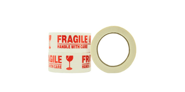 Printed Tape Fragile Handle With Care 48mm x 100m Red/White Roll
