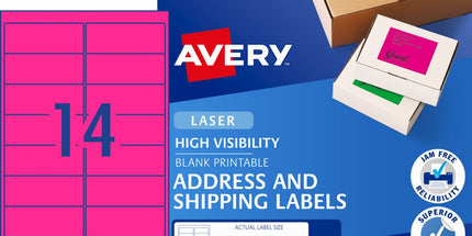 Avery Shipping Labels Laser High Vis 35957 L7163FP 99.1 x 38.1mm 14 Per Sheet Fluoro Pink Pack 350