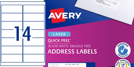 Avery Address Labels Sure Feed Laser Printer 952003 / L7163 99.1 x 38.1mm 14 Per Sheet Pack 280