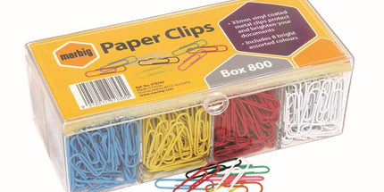 Marbig Paper Clips Round 33mm Assorted Colours Box 800