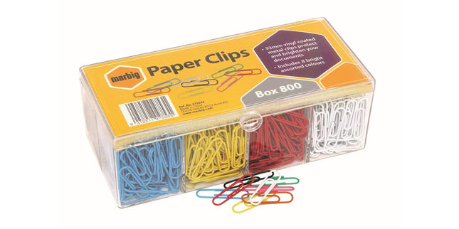 Marbig Paper Clips Round 33mm Assorted Colours Box 800