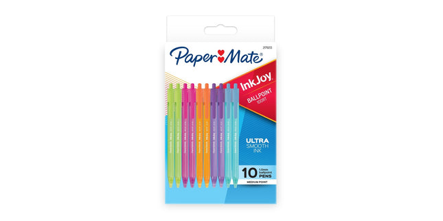 Paper Mate Inkjoy 100RT Ballpoint Pen Retractable Medium 1.0mm Assorted Colours Pack 10