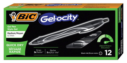 BIC Gelocity Gel Ink Pen Retractable Quick Dry Fine 0.7mm Black Box 12