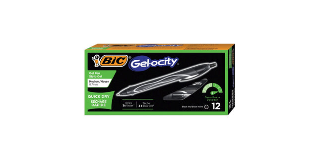 BIC Gelocity Gel Ink Pen Retractable Quick Dry Fine 0.7mm Black Box 12