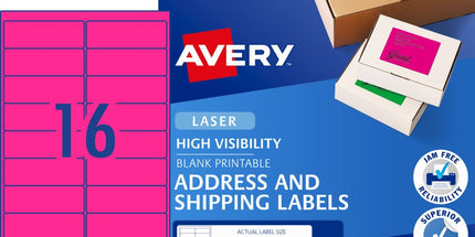 Compare Avery Shipping Labels Laser High Vis 35952 / L7162FP 99.1 x 34mm 16 Per Sheet Fluoro Pink Pack 400