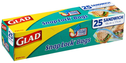 Glad Snaplock Storage Bags Resealable 180 x 170mm Pack 25