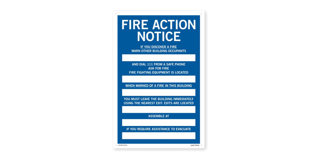 Fire Action Notice Sign PVC 230x300mm