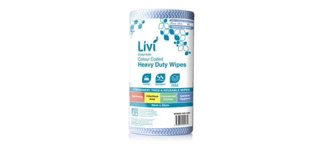 Livi Essentials Heavy Duty Cleaning Wipes Colour Coded Blue Roll 90